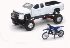 New-ray Replica 1:43 Truck/race Bike Chevy White/yamaha Bike Blue