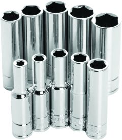 Performance Tool 10 Pc 1/4" Met Socket Set Deep