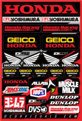 D-cor Team Geico Honda Decal Sheet 12"x18"  Alpine White