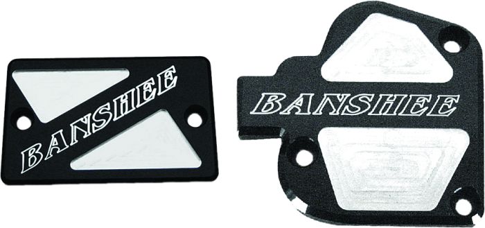 Modquad Throttle & Brake Cover Set Black Logo Banshee  Alpine White