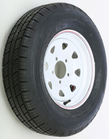 Trailer Tire & 8 Spoke Steel Wheel Assembly  White